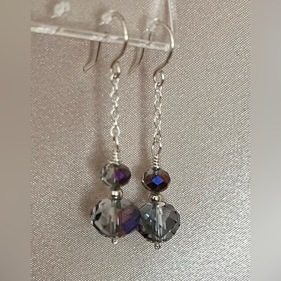 Sterling Silver Smokey Crystal Linear Drop Earrings - Picture 4 of 4